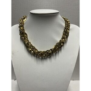 SUPER CHUNKY HEAVY GOLD TONE MULTI LOOP LINK NECKLACE 18" LONG BRAIDED